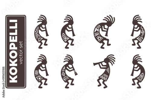 Kokopelli Native-American Fertility-Deity Kokopelli-Figure Southwestern-Symbol Cultural-Icon Tribal-Design Kokopelli-Symbol Vector Set - Kokopelli Art