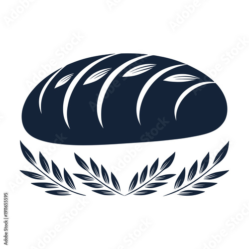 Bread loaf icon with wheat stalks in minimalist style  