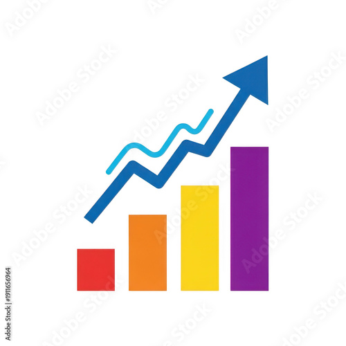 Free Download Colorful bar graph with upward trend arrow isolated on transparent background - GFXLoad