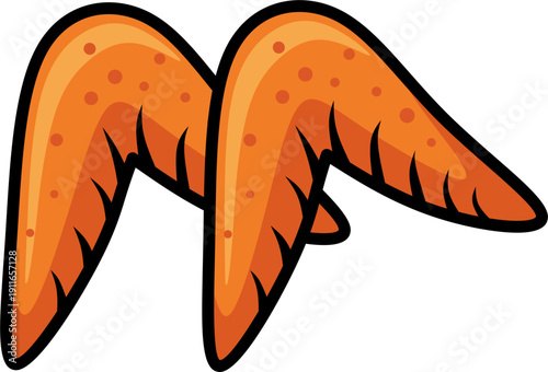 Crispy fried chicken wings icon for fast food restaurant menu and delicious deep fried snack poultry branding