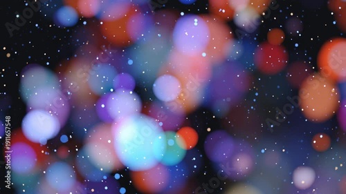 Festive Multicolor Defocused Lights and Sparkling Snow Particles
