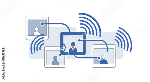 Vector illustration of connected devices sharing data through wireless signals