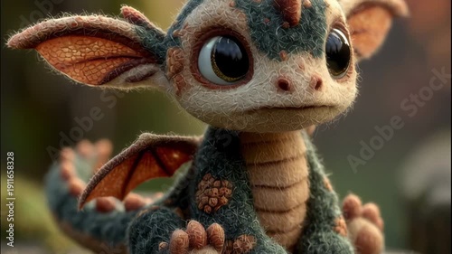 Adorable Little Dragon Character in Magical Forest Setting
