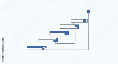 Vector illustration of a staircase with blue accents and a circular landing, isolated on transparent background