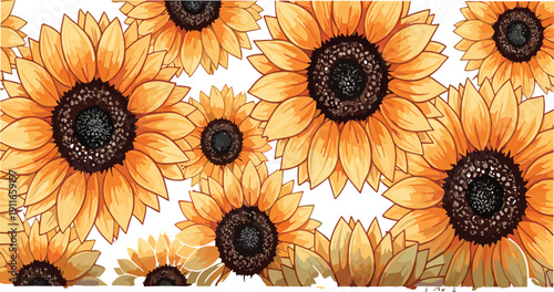 Seamless sunflower floral pattern vector illustration with vibrant yellow blossoms, decorative botanical background for textile and wallpaper design