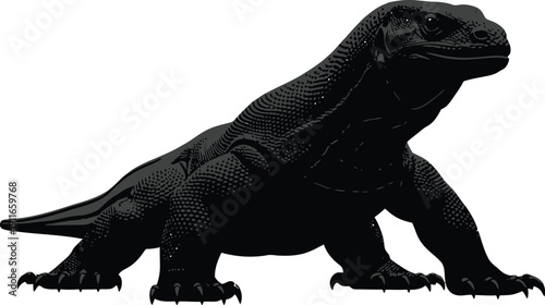Detailed black Komodo dragon vector illustration on a clean background Whisk reference for reptile enthusiasts eps
