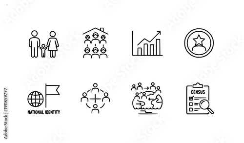 Community Social Demographic Line Icons Population Vector