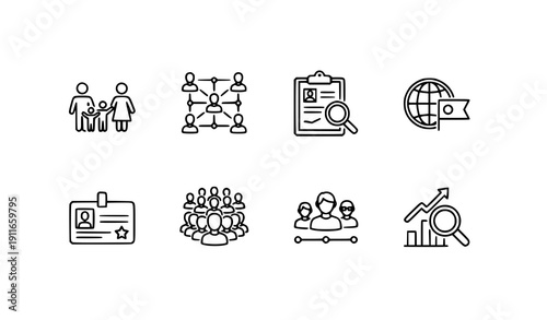 Population Demographic Line Icon Set Census Community Vector