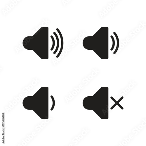 Modern rounded speaker sound level icons for mobile app interface design