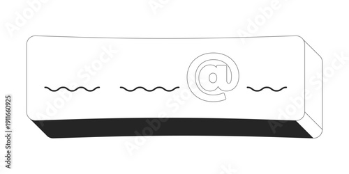 Email input field with at symbol 2D line object. E-mail address entry box. Digital login registration UI. Online contact form isolated clipart vector ink outline item. Monochrome spot illustration