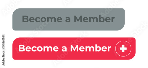 Become member flat social media web button set. Online join membership. User subscription. Loyalty program. Signup option. Minimal modern design. Isolated interactive call-to-action elements pack