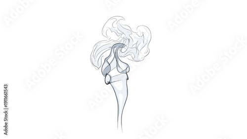 Abstract and wispy representation of white smoke rising in delicate curves against a clean white background for a minimalist look.