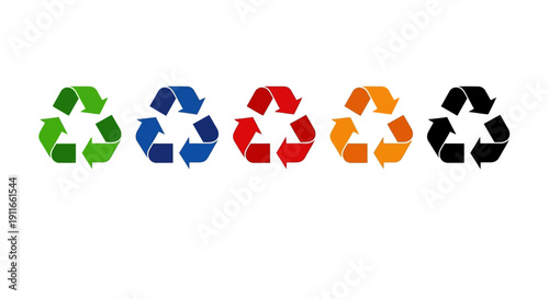 Recycling symbols in a row, illustrating sustainability and eco-friendly practices, viewed from a straightforward perspective