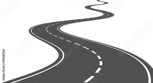 Winding Road with Dashed Lines on a Plain Background from a Top-Down Viewpoint