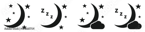 Night sky scene with moon, stars, and clouds, representing sleep or nighttime theme