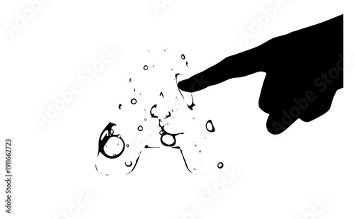 Hand poking soft squishy letter silhouette, tactile sensory design and all the feels trend, bubbly typography and playful text vector icon on white