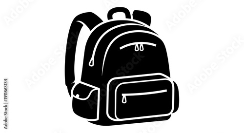 Black Backpack with Pockets and Straps.