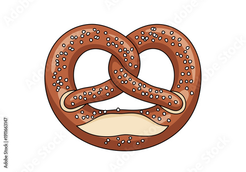 A detailed illustration of a pretzel with sesame seeds, isolated on a clean background, viewed from directly above.