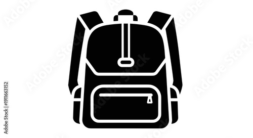 Black Backpack with White Outline Details.