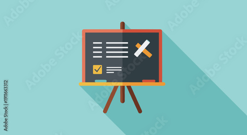 Blackboard on easel with checklist and chalk.