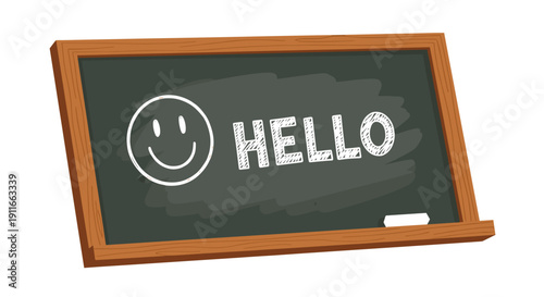 Blackboard with Hello and Smiley Face.