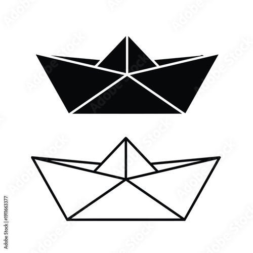 Origami paper boat icon set black and white simple design