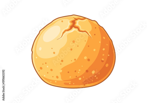 A cracked open peach with a vibrant orange hue is centered on a neutral background from a straightforward viewpoint