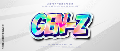 3D holographic GEN Z text effect on light grey background