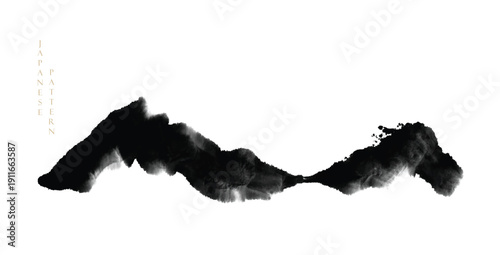 Black abstract mountain background with Chinese painting in Traditional style. Brush stroke vector.