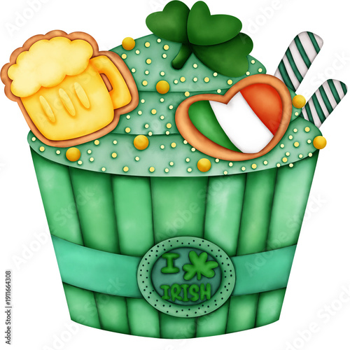 St. Patrick's Day Cupcake Watercolor Illustration