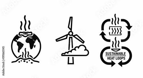 Sustainable Energy Icons for Eco Friendly Solutions.
