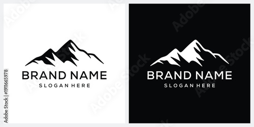 Mountain Summit Peak Hill Rock with Adventure Outdoor logo design