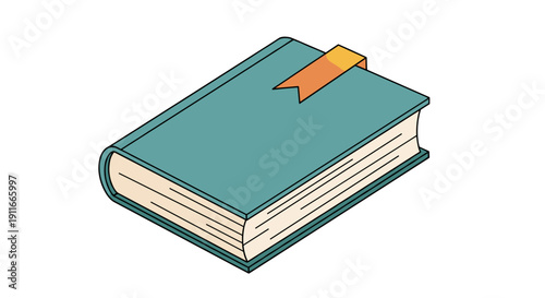 Closed Book with Teal Cover and Bookmark.