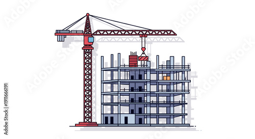 Construction Site with Crane and Building.