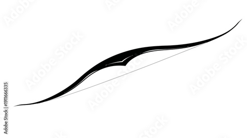 A black and white depiction of a curved bow, rendered in a simple, minimalist style