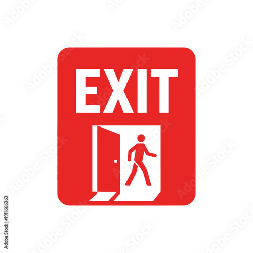 Red Exit Sign with Running Man Icon and Open Door