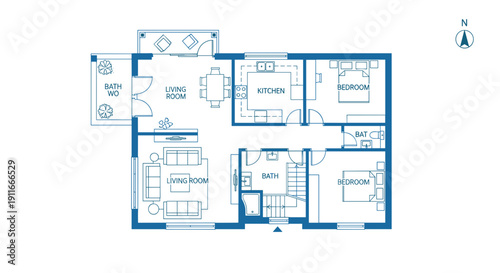 Detailed Residential Floor Plan Diagram Blueprint.