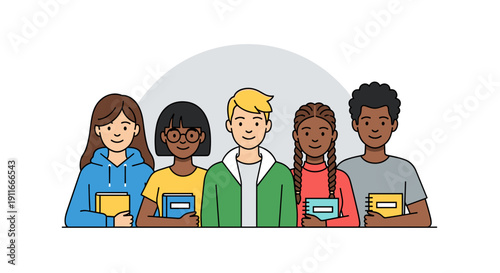 Diverse Group of Young Adults Holding Books.