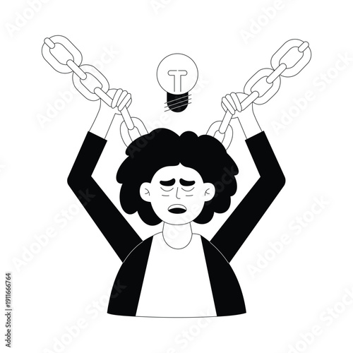 Person with their mind shackled Vector illustration. EPS 10 file		