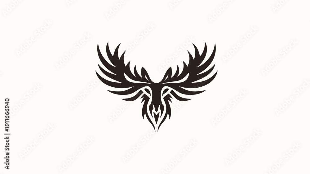 Obraz premium A symmetrical emblem, featuring a stylized creature with outstretched wings in dark shade