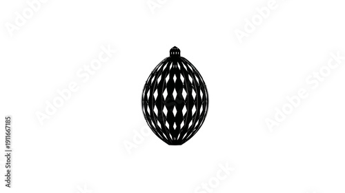 A black and white ornament illustration. The geometric pattern is over a rounded, symmetrical shape