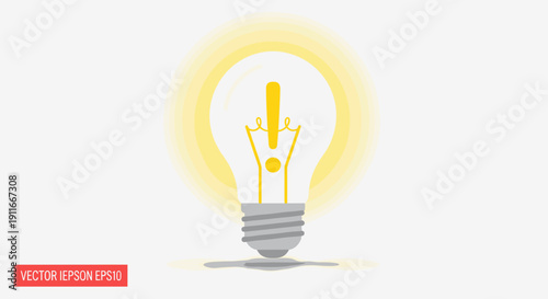 Glowing Light Bulb with Exclamation Mark.