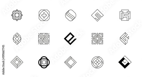 Collection of abstract geometric logo designs and symbols.