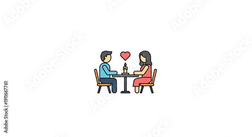 Illustration of a happy couple enjoying a romantic dinner date with a candle, symbolizing love and togetherness and a special occasion