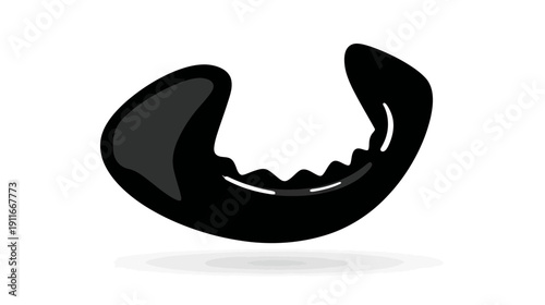 Stylized, glossy black form with jagged edge and slight drop shadow on white background