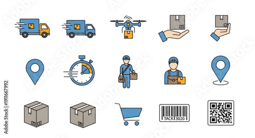 Delivery Service Icons Set Logistics Transportation And Shipping Symbols.