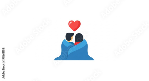 Cozy couple under a blanket with a heart symbolizing love and romance, perfect for depicting relationships and affection