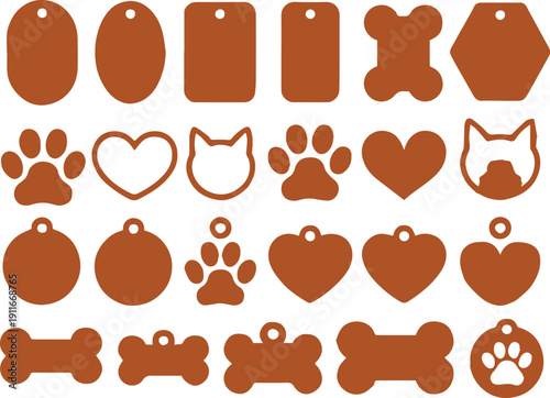 pet id tag shapes collection bone paw heart circle