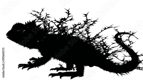 A silhouette of a lizard-like creature covered in prickly thorns