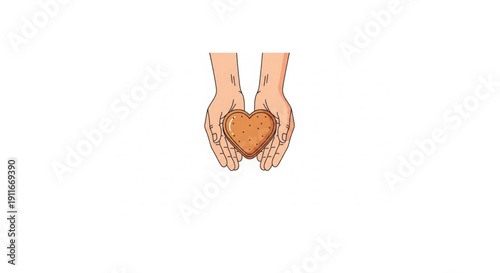 The gentle offering of a heart-shaped cookie by cupped hands, embodying warmth, affection, and the heartfelt act of sharing kindness and sweet gestures, symbolizing love and compassion